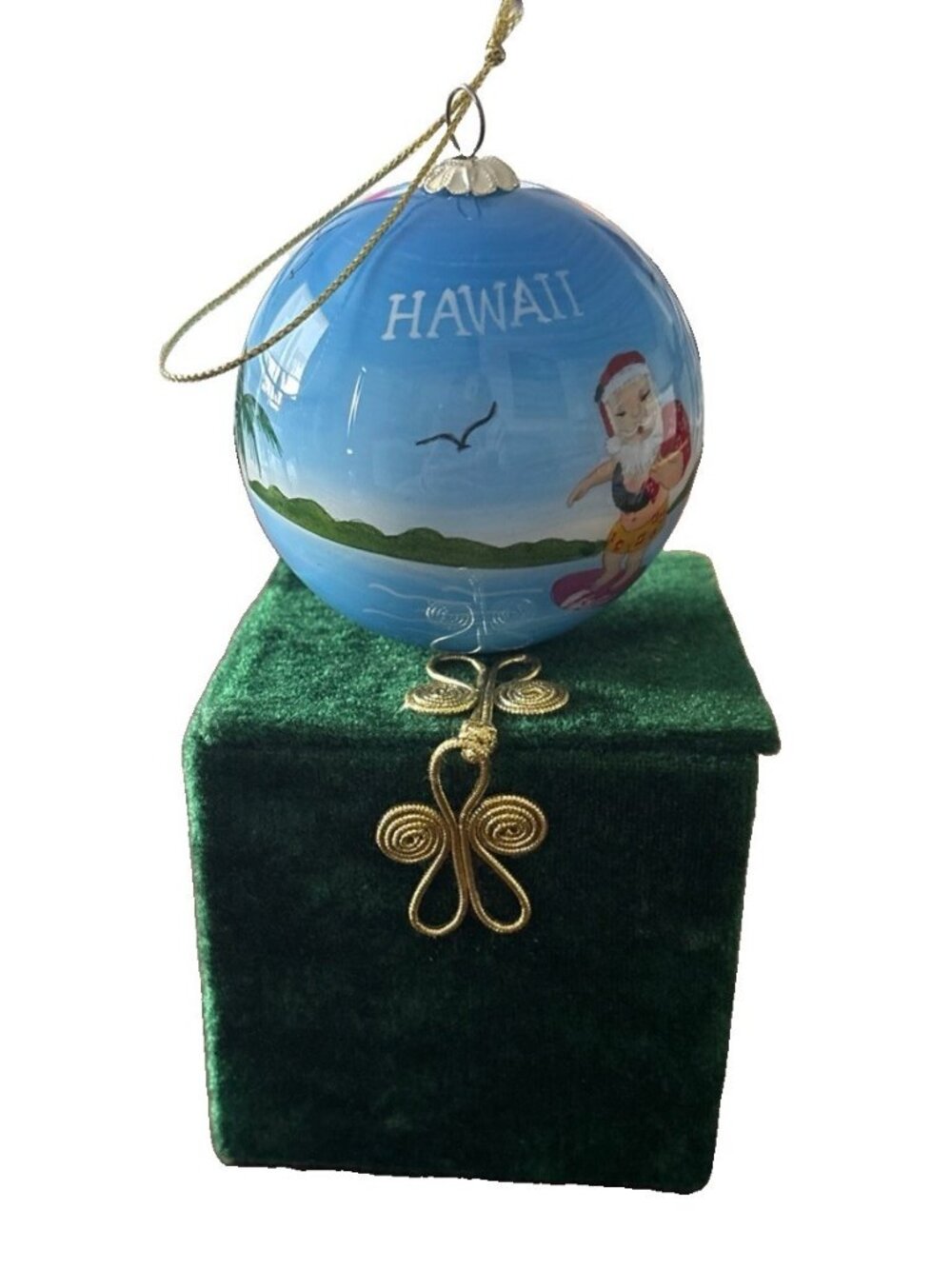 Brown Bag Maui By Design Hand Painted Glass Christmas Ornament “ Hawaii" w/case!